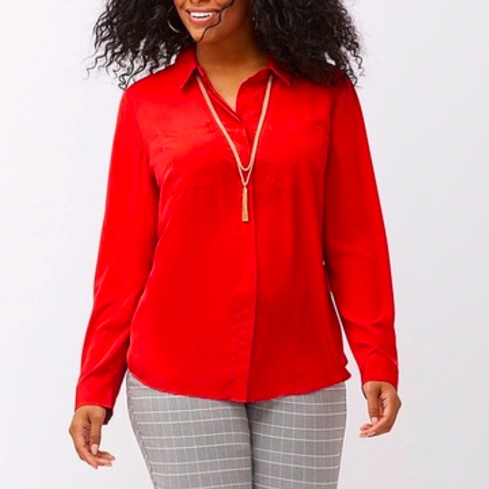NWOT 26/28 Lane Bryant Red Button Front Long Sleeve Blouse